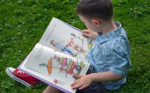 immagine di bambino che legge un libro per evocare il tema della promozione della lettura nella prima infanzia