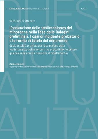 copertina della Questioni di attualità L’assunzione della testimonianza del minorenne