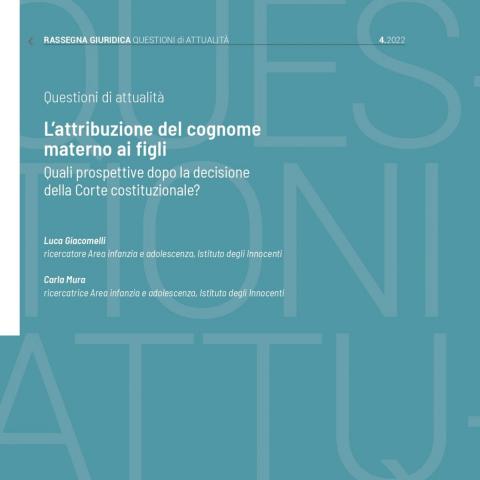 copertina della Questione di attualità su L'attribuzione del cognome materno ai figli