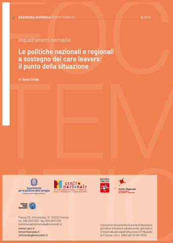 Cover dell'inquadramento normativo Le politiche nazionali e regionali a sostegno dei care leavers