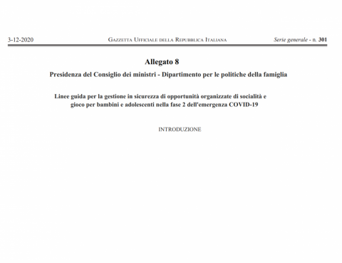 frontespizio delle Linee guida attività ludico-ricreative