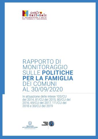 copertina del Rapporto di monitoraggio politiche per la famiglia dei Comuni 2020