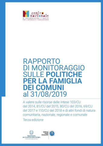 copertina del Rapporto di monitoraggio sulle politiche per la famiglia dei Comuni al 31/08/2019