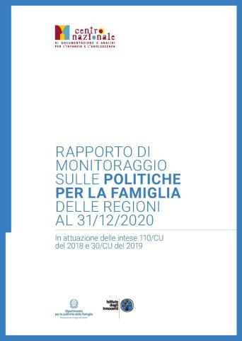 copertina del Rapporto di monitoraggio politiche per la famiglia di Regioni e PA 2020