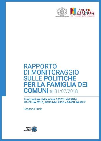 copertina del Rapporto di monitoraggio sulle politiche per la famiglia dei Comuni al 31/07/2018