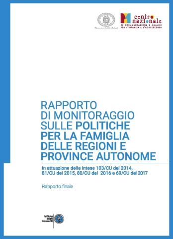 copertina del Rapporto di monitoraggio sulle politiche per la famiglia delle Regioni e Province autonome al 31/07/2018
