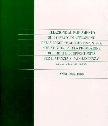 copertina della Relazione al Parlamento sullo stato di attuazione della Legge 285/97 anni 1997-1999