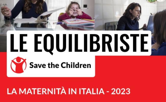 cover del rapporto Save the Children Le Equilibriste: la maternità in Italia 2023
