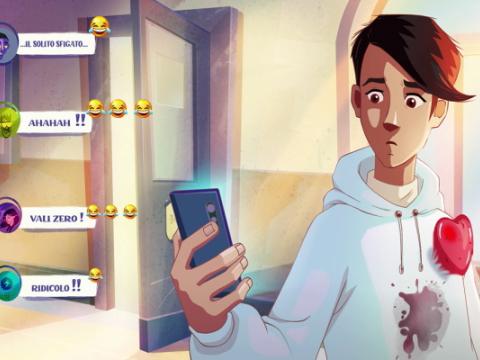 ragazzo che guarda il cellulare nello spot della campagna su bullismo e cyberbullismo